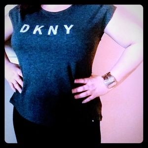 Gray designer Top with silver sparkle words